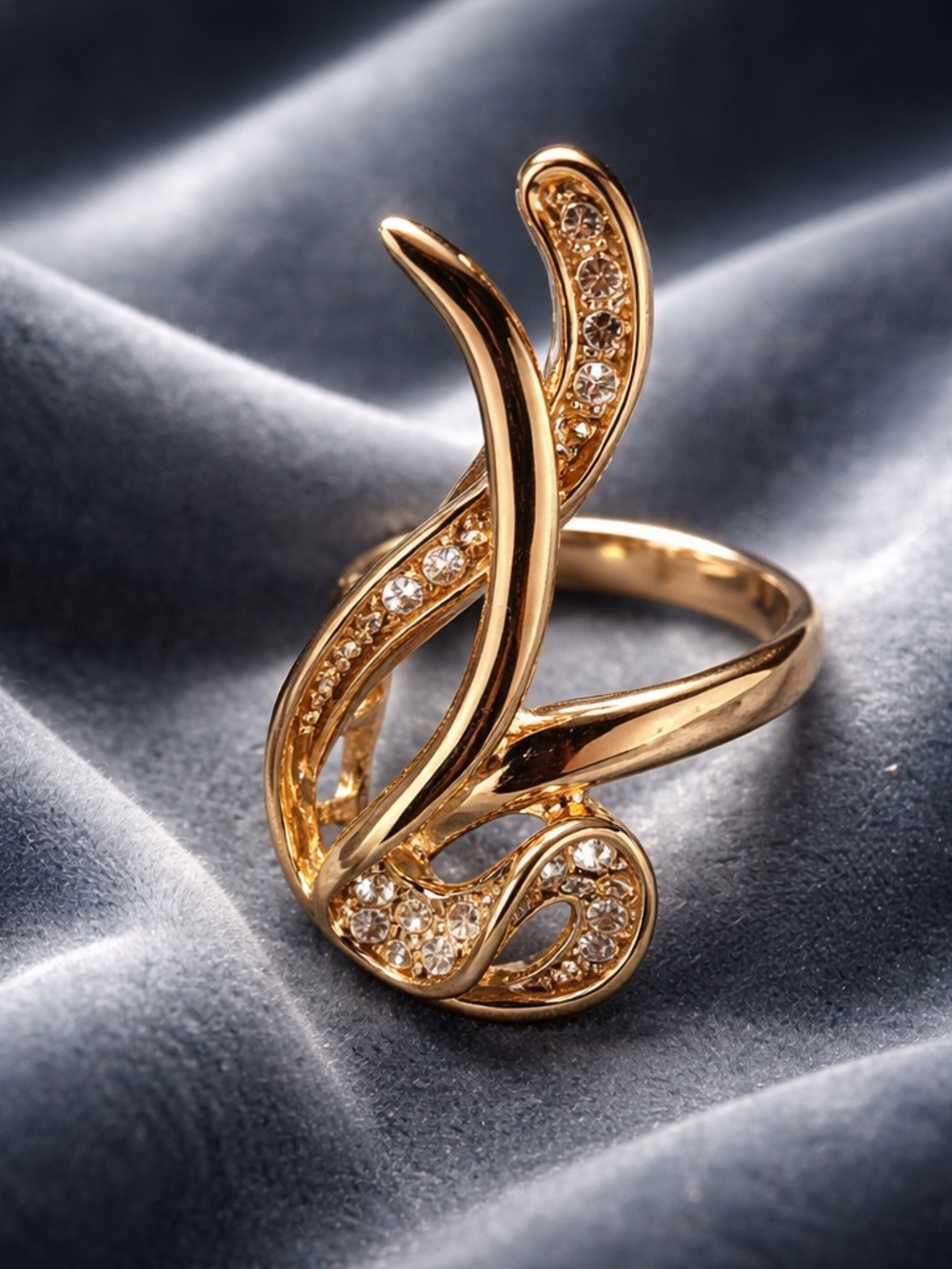 Unique Infinity Ring Geometric Champagne Gold Color White Zircon Size 8 - Picture 7 of 11